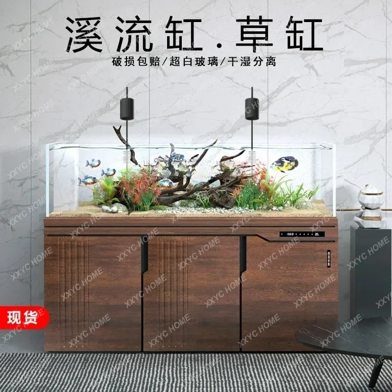 A  Bottom filter household medium and large ultra- glass stream tank overflow ecological sea tank aquatic plant tank53