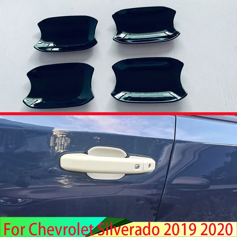 For Chevrolet Silverado 2019 2020 Car Accessories Piano Black Door Handle Bowl Cover Cup Cavity Trim Insert Molding Garnish