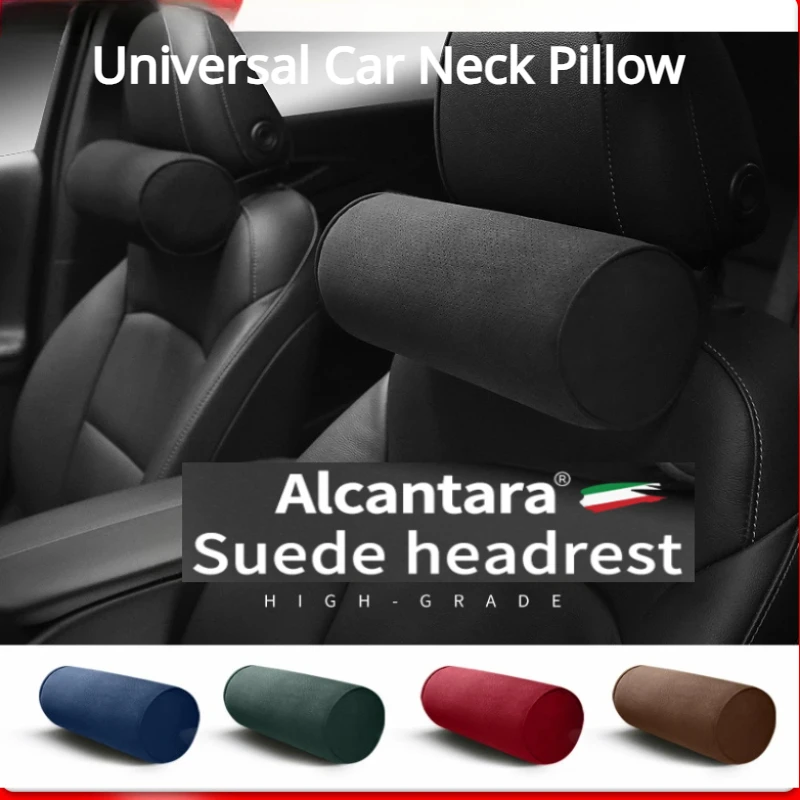 Car Neck Pillow Alcantara Suede Circular Headrests Mounted Cervical Spine Protection Pillow Universal Car Use for Benz Audi BMW