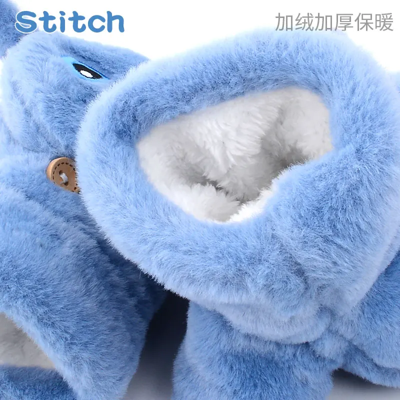 Disney Stitch Wintermütze, Schal und Handschuh-Set für Jungen und Mädchen, verdicktes warmes Plüsch-Fleece-Outdoor-Outfit, vollständig ohrbedeckende Kopfbedeckung