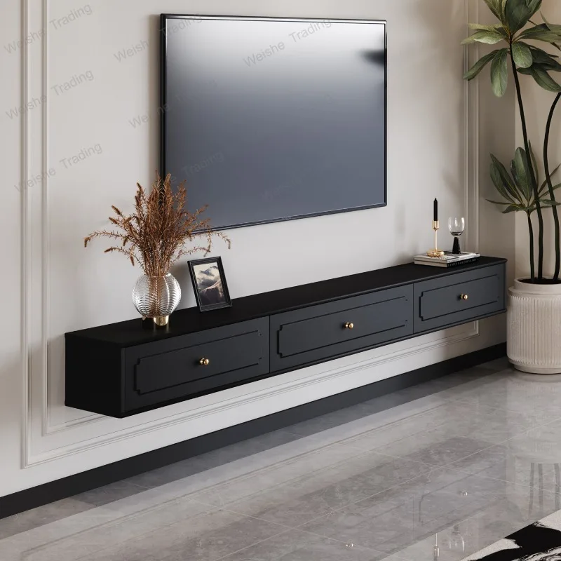 Simple American medieval solid wood suspended wall-mounted TV cabinet, living room home suspended TV cabinet