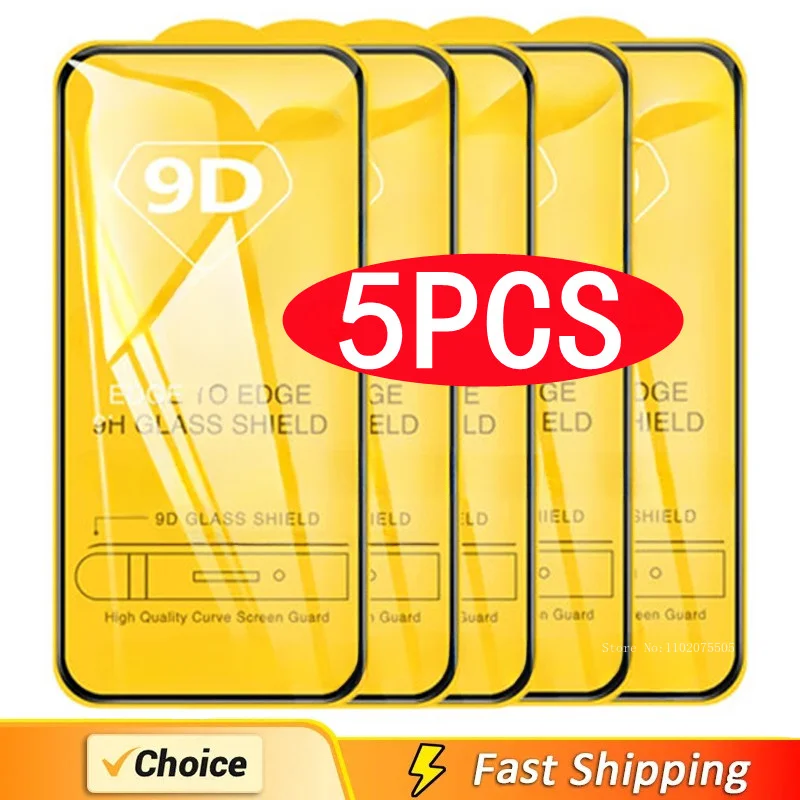 5Pcs 9D Screen Protector for iPhone 16 15 13 11 12 14 Prp Max 13 12 Mini Tempered Glass For iPhone X XR XS Max 16 15 Plus 7 8 SE