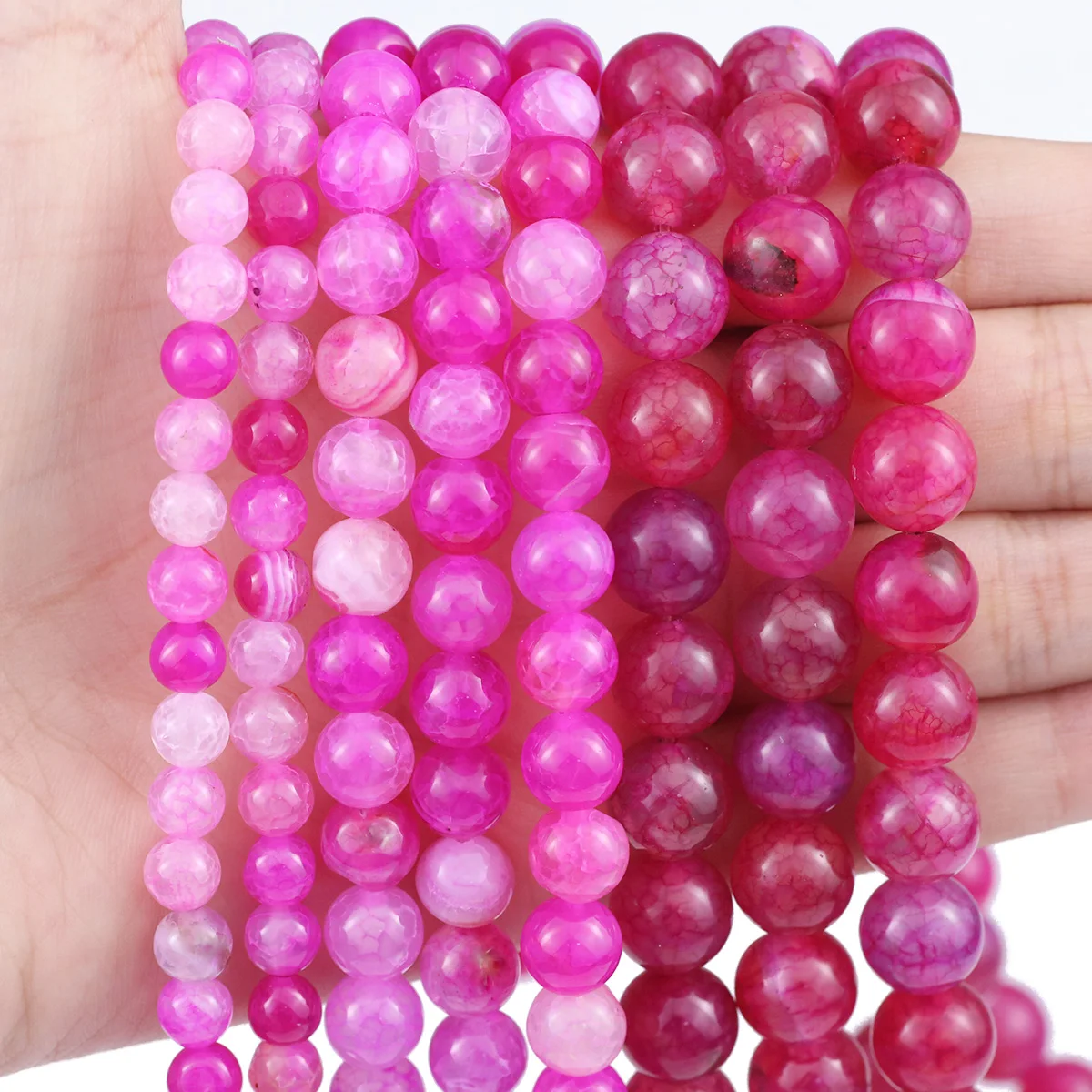 HGKLBB ارتفع اللون الأحمر الجولة الحجر الطبيعي متباعدة فضفاض الخرز لصنع المجوهرات قلادة سوار DIY بها بنفسك اكسسوارات 6/8/10 مللي متر