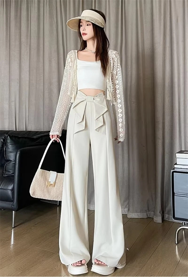 Women Suit Wide Leg Pants 2026 Spring Summer High Waist Loose Straight Trousers M670