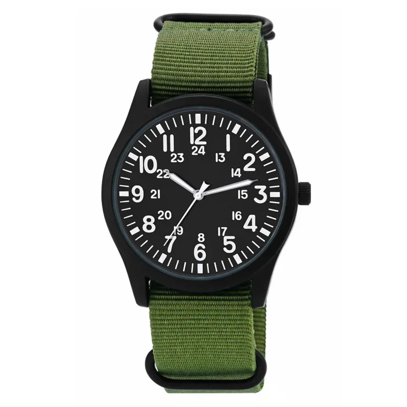 Camping Men's Watch Fashion Nylon Woven Band Quartz Air Force Field Watches Men Big Numbers Simple Sports Watch 24 Hours Display