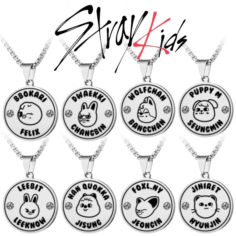 SKZOO Stray Kids Stainless Steel Lettering Necklace Titanium Steel Pendant Sweater Accessories Everything Mens Necklace