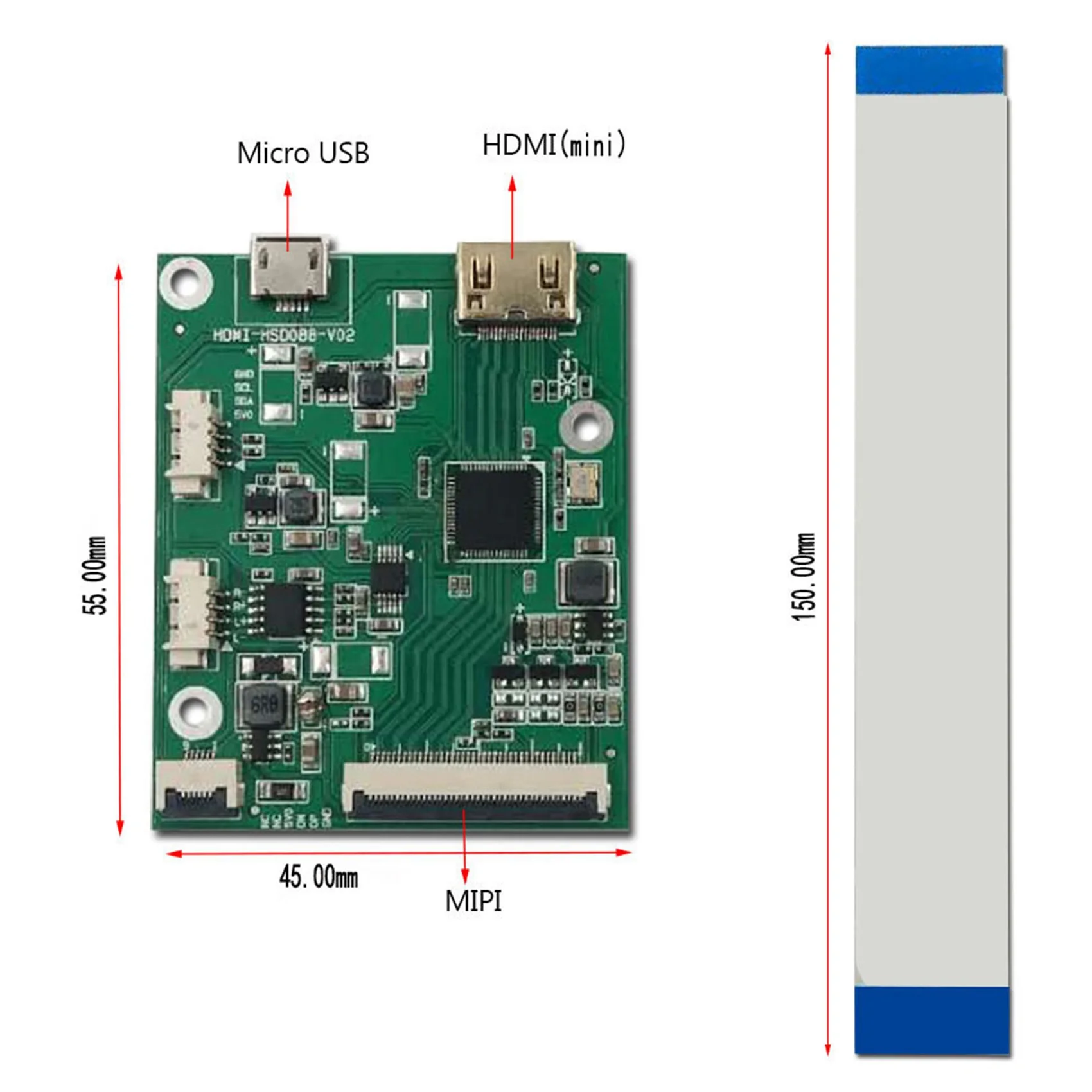 Imagem -05 - Display Lcd com Placa de Motorista Interface Mipi Resolução 1920x480 Barra de Brilho 600 88 Hsd088ipw1-a00