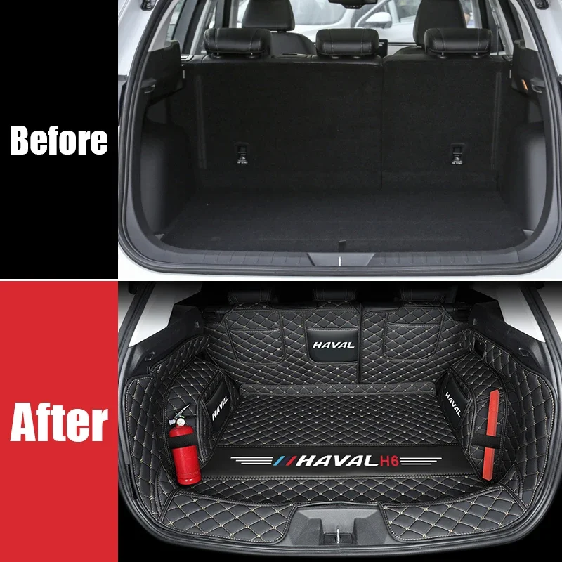 Leather Car Rear Trunk Mats Waterproof Tray Cargo Pad Trunk Carpet Accessories For Haval H6 3rd Gen 2021 2022 2023 GT DHT-PHEV