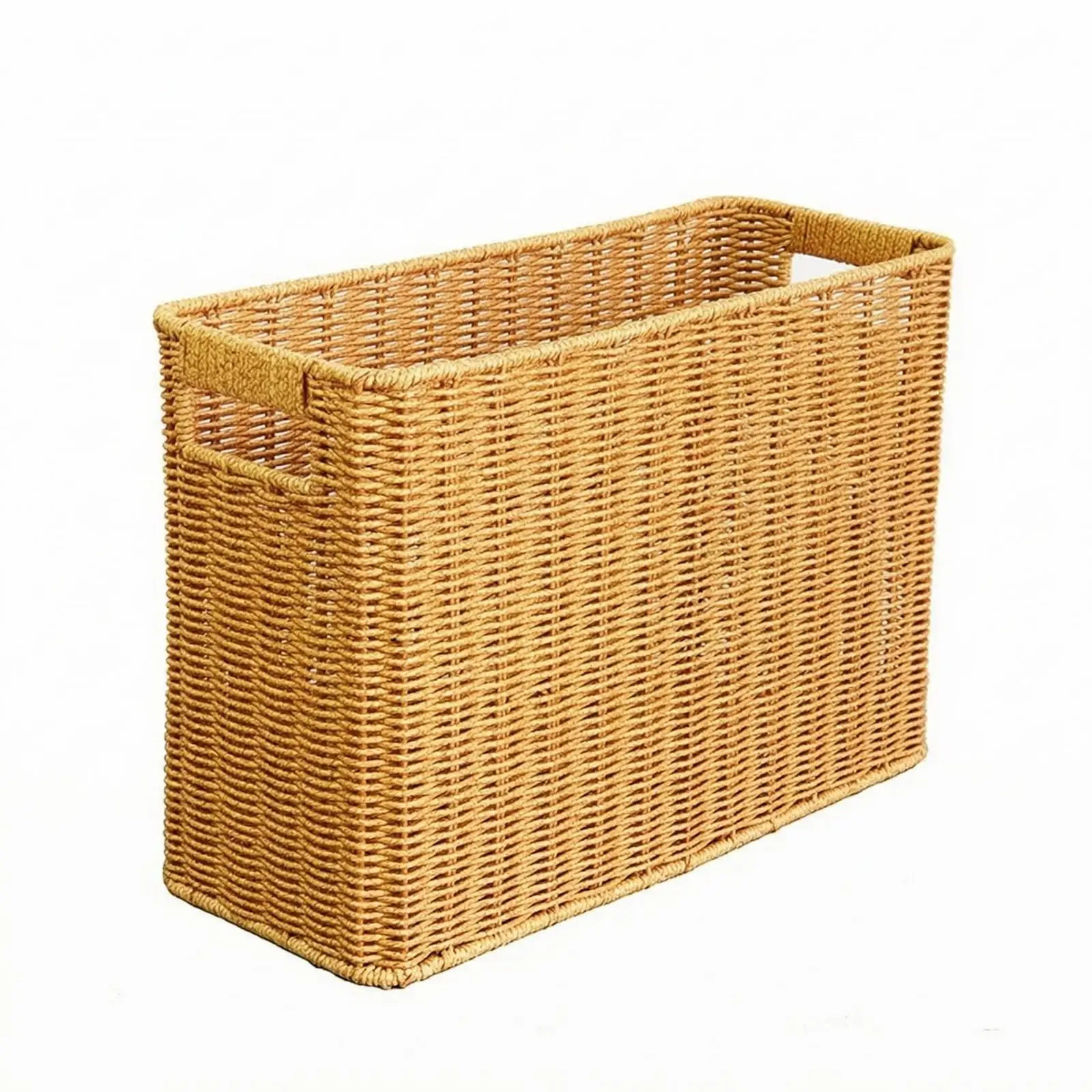Rectangular Rattan Woven Basket for Bedroom Closet Organization Plastic Iron Container