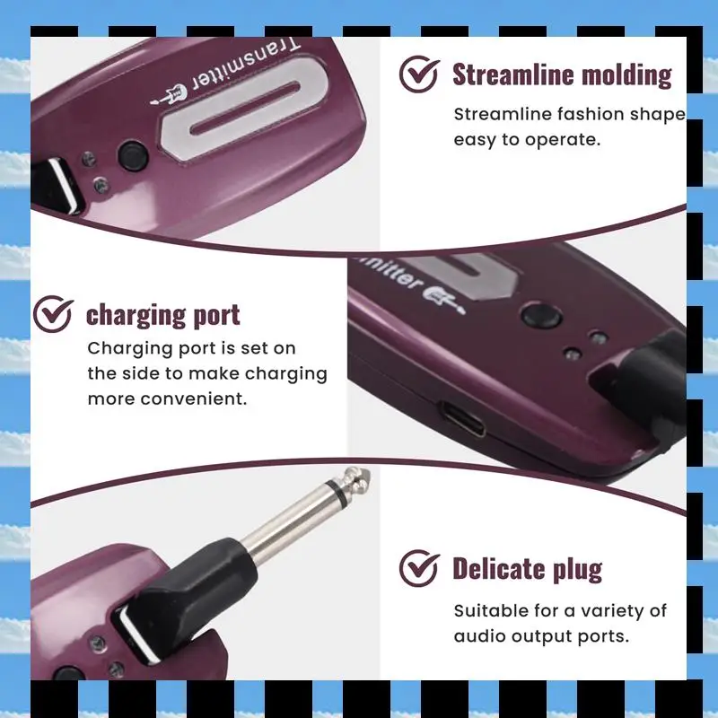 

ABME Guitar Wireless System USB Rechargeable Wireless Guitar Transmitter Receiver Electric Guitar Bass Wireless System