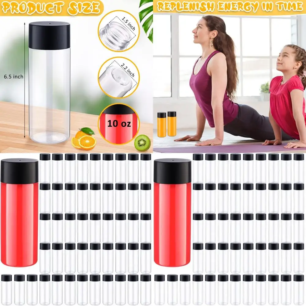 

50 шт. многоразовые прозрачные пластиковые бутылки для сока на 10 унций с черными крышками для напитков и смузи