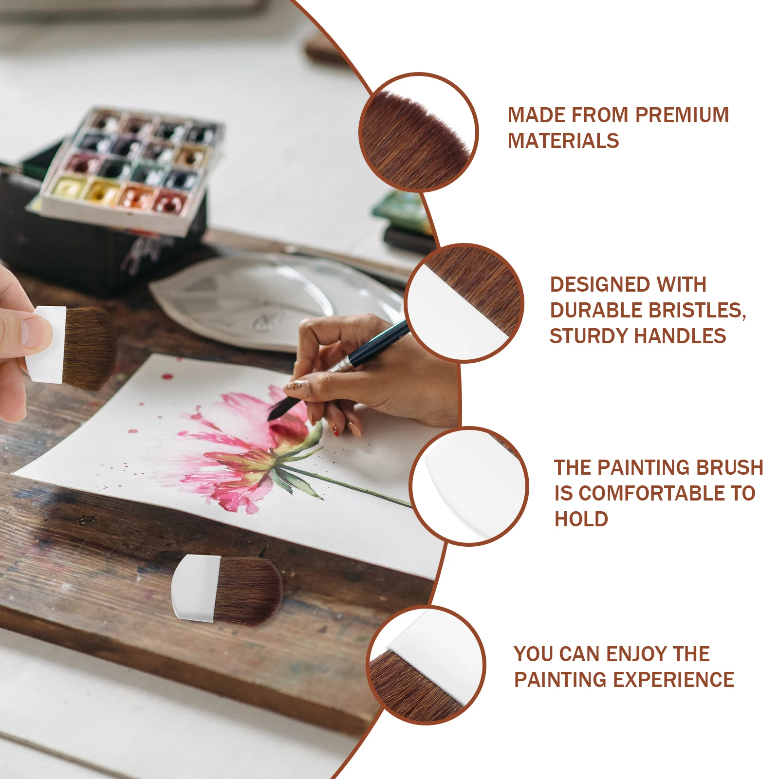 

8pcs Professional Oil Brush Set Gouache Watercolor Durable Wooden Handle Portable Art Painting Tools Gift For Kids Students