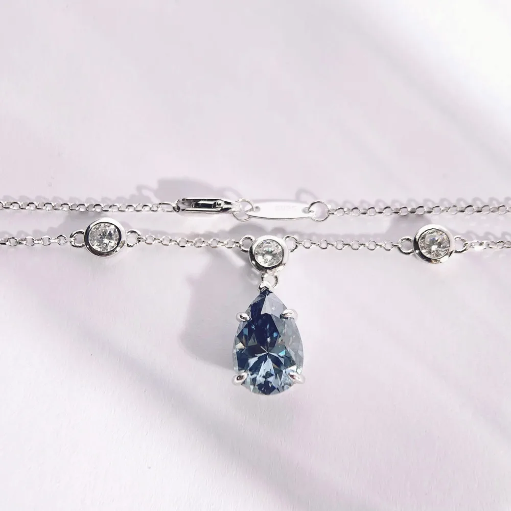 

Кулон из муассанита BR, серебро 925 пробы, 4 карата, в форме капли, королевский синий муассанит, ожерелье