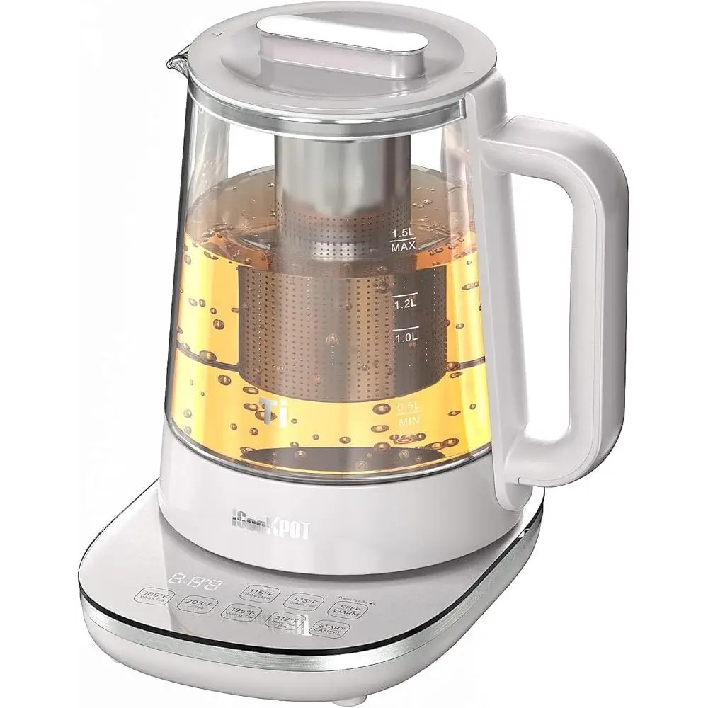 Bouilloire électrique en titane et acier inoxydable, avec infuseur à thé, contrôle de la température, ébullition rapide, Pot en verre de 1,5 l, sans BPA, 1500W