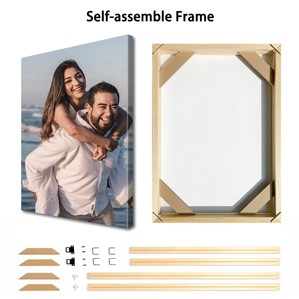 1 Pc Customized Photos on Canvas with DIY Wood Frame or frameless poster,Personalized Custom Photos for Your Lover,family,friend