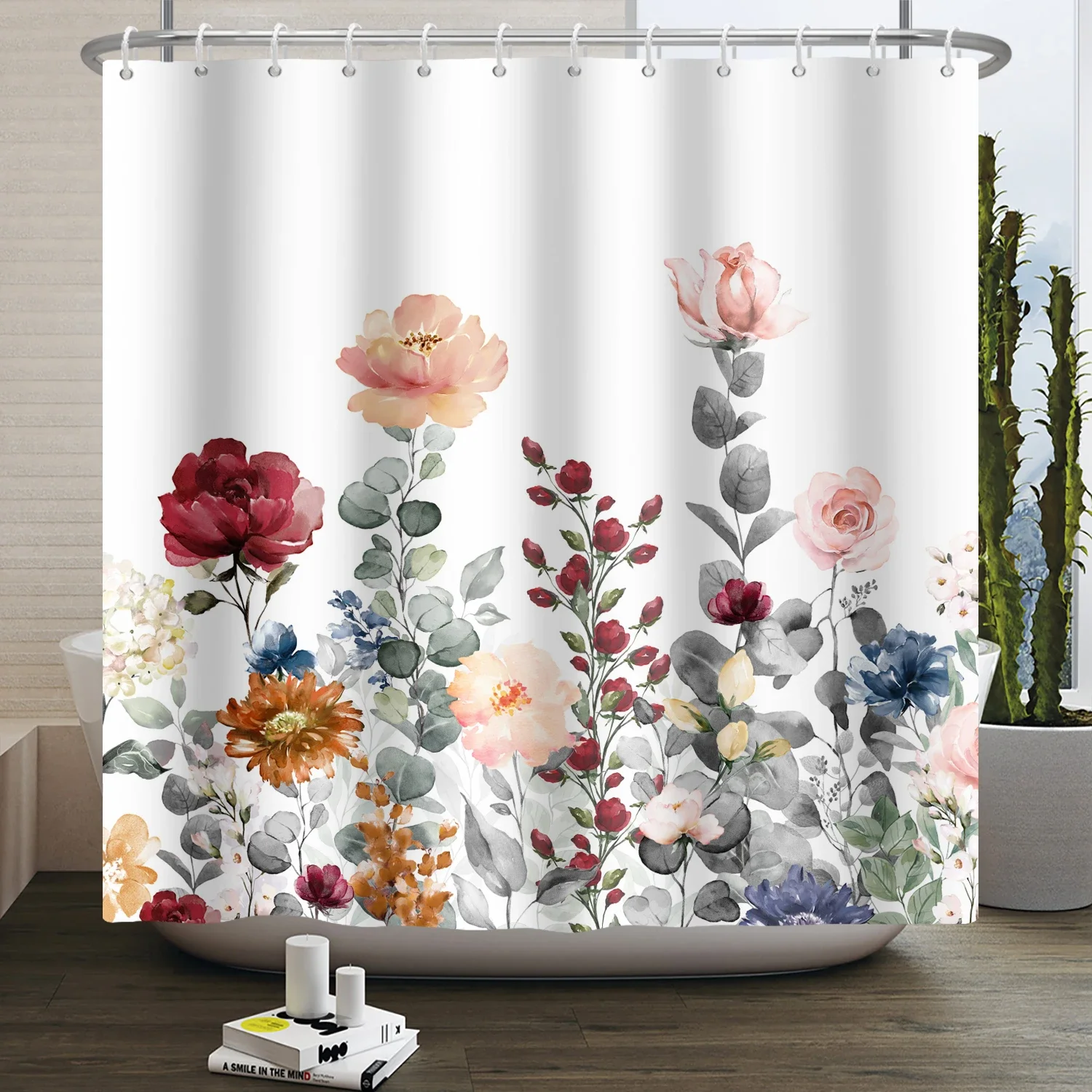 Watercolor Floral Shower Curtain for Bathroom Spring Elegant Flower Printed Bath Curtain Botanical Wildflower Bathroom Decor