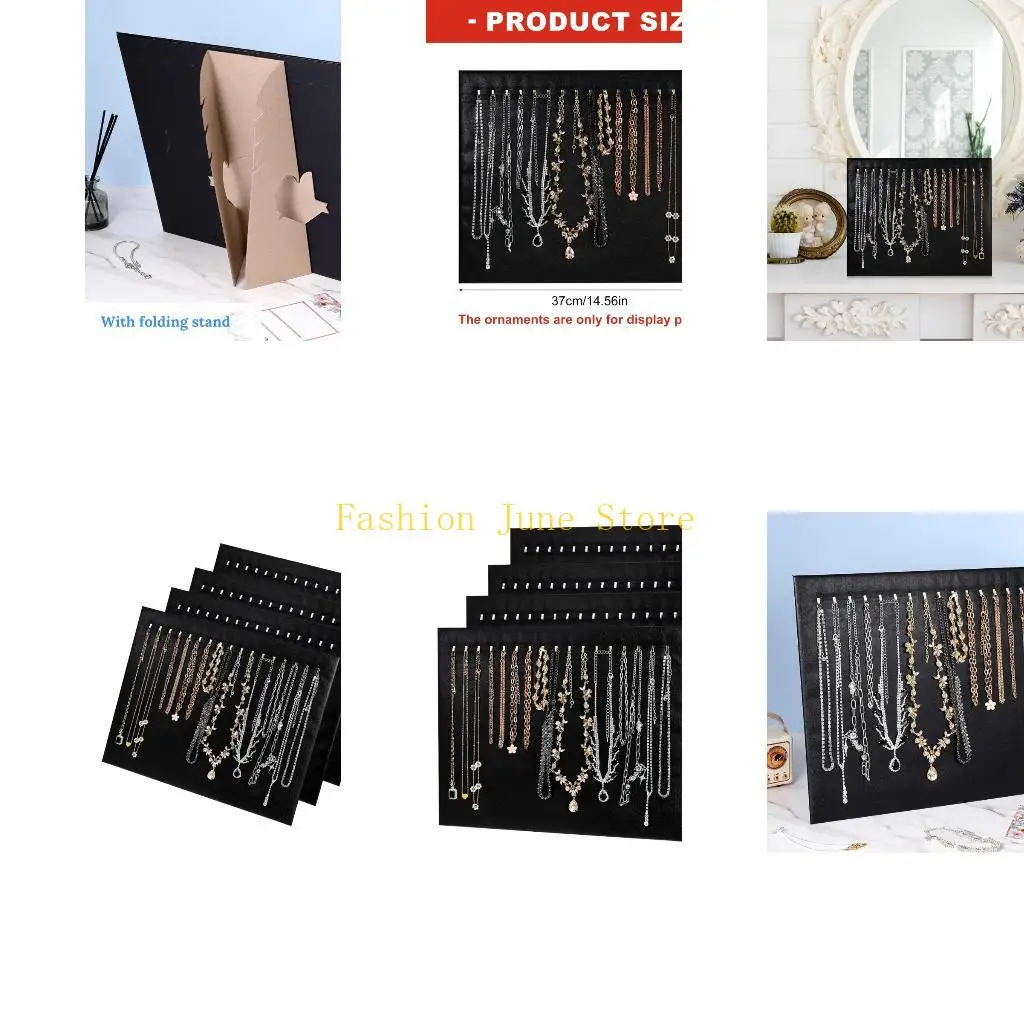 

N5KA 4Pieces Leather Enclosed Jewelry Storage with 17 Hooks Tilted Display Stand for Necklace Keeping Polyester Build