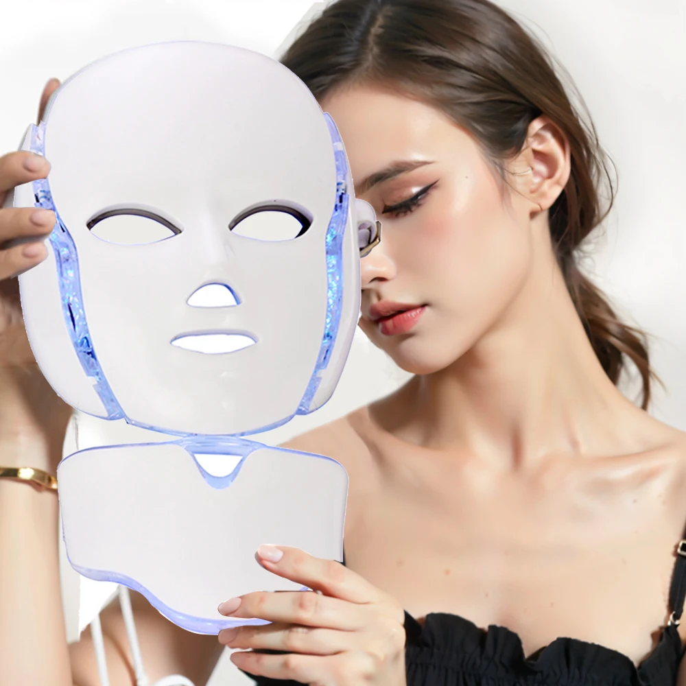 Wireless 7Colors LED Face Neck Mask Infrared Light Photon Mask Skin Rejuvenation Anti-Ance Shrink Pores Face Lifting SPA Beauty