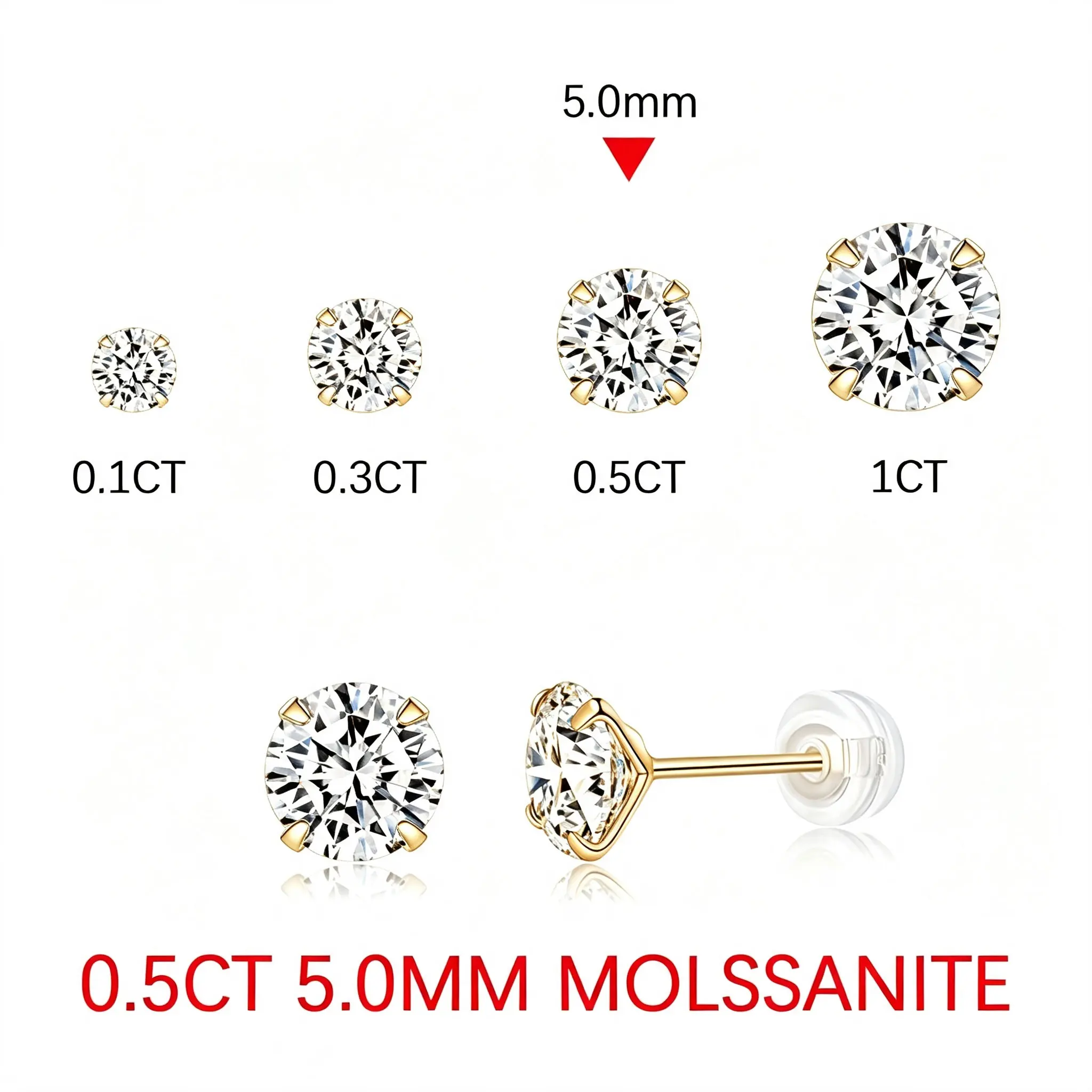 Women's Moissanite Stud Earrings, 1CT S925 Silver