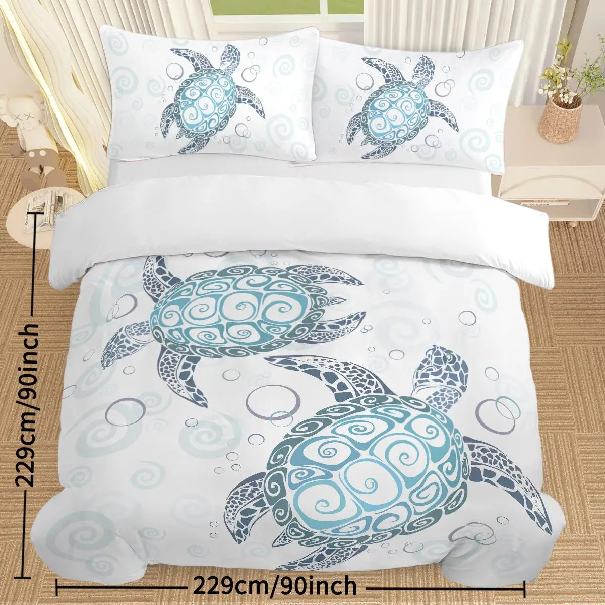 Aqua Teal Sea Bedding Set - 3 Piece Full Size Duvet Cover with Pillowcases, Ocean Theme Comforter Set