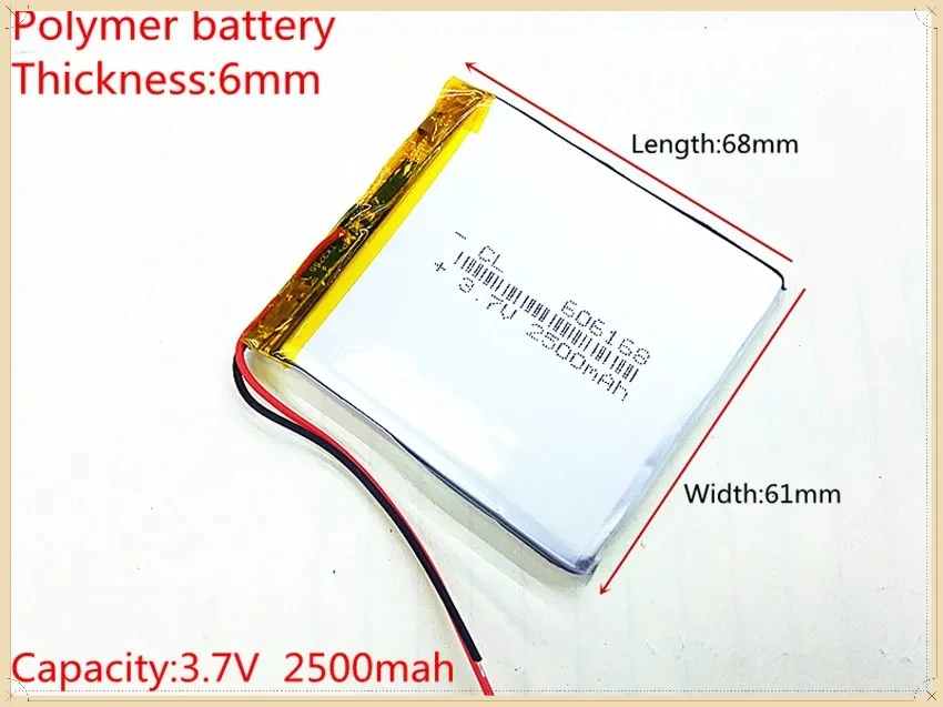 606168 3.7V 2500mAh 606070 Lithium Polymer Li-Po li ion Rechargeable Battery cells For Mp3 MP4 MP5 GPS PSP mobile bluetooth