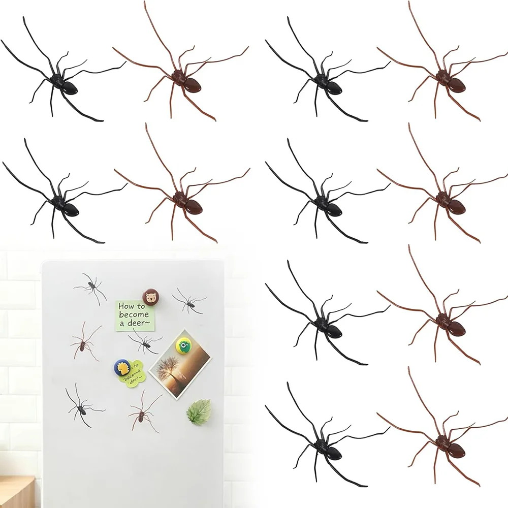 3PCS 3D Spider Fridge Magnet for Halloween Decoration Realistic Spider Cars Pranks Kitchen Home Decor Supplies Plastic Animal