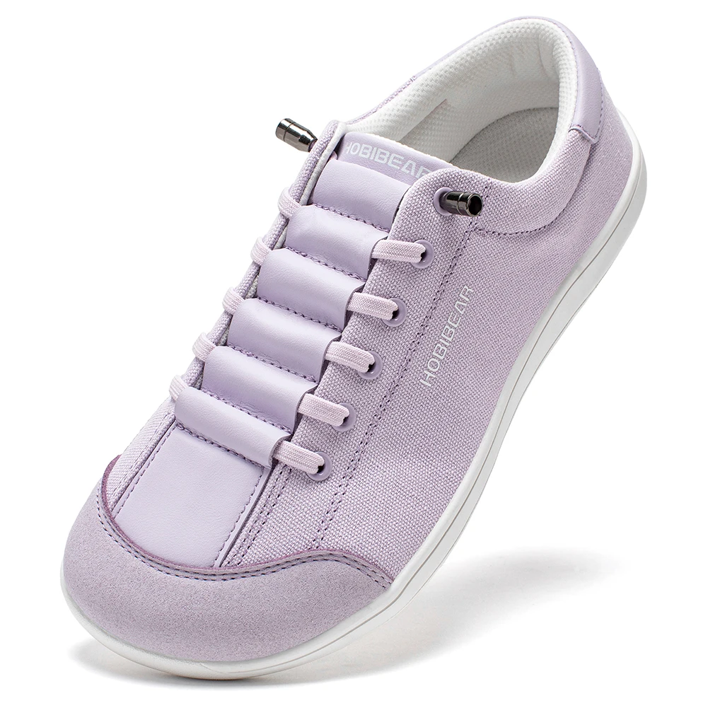 HOBIBEAR Wide Toe Barefoot Shoes for Uni Minimalist Artificial Leather Sneakers Lightweight Adjustable Slip On Walking Shoes