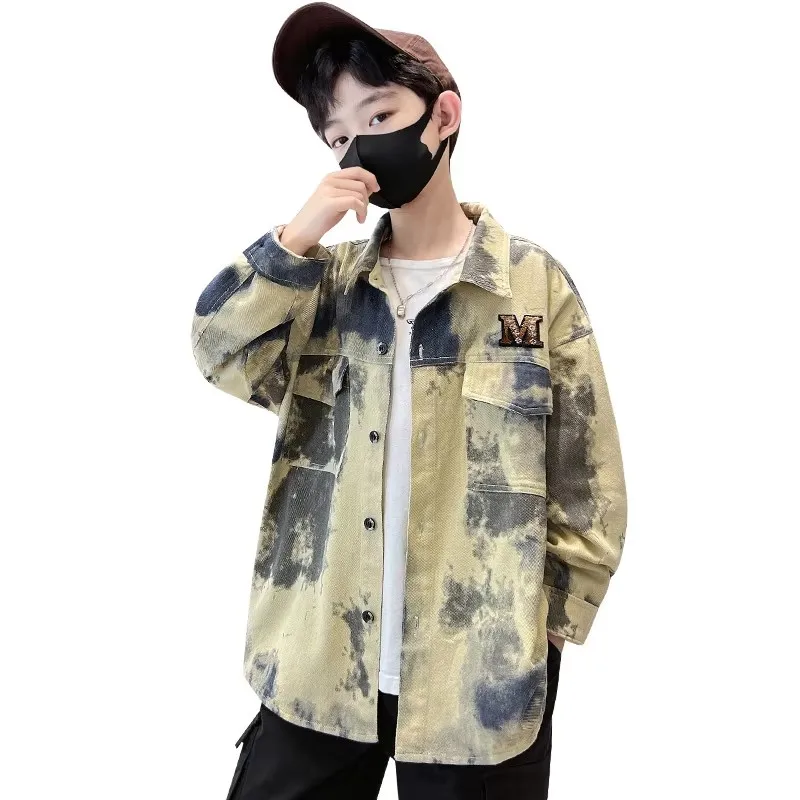 

Spring Children's Camouflage Shirt Boy Trendy Cotton Blouse Kids Boys School Uniform Camo Shirts Teens Clothing For Teenagers