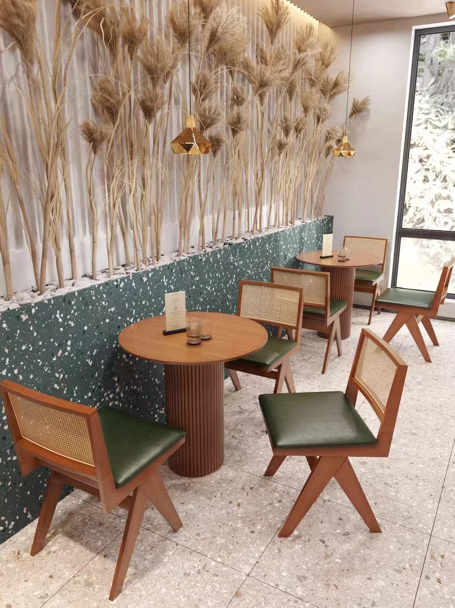 

/South East Asia Style Rattan Restaurant Furniture Dining Chair Rattan Seat Design Solid Wood Frame Design