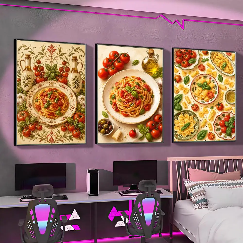 Pasta Tomato Kitchen Art Poster Versatile HD Waterproof Wall Art Self-Adhesive Decor for Any Space Ideal Gift