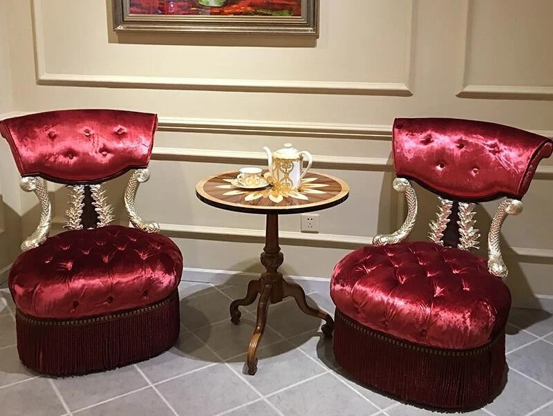 European single chair living room leisure chair mahogany carving villa mansion European neoclassical furniture