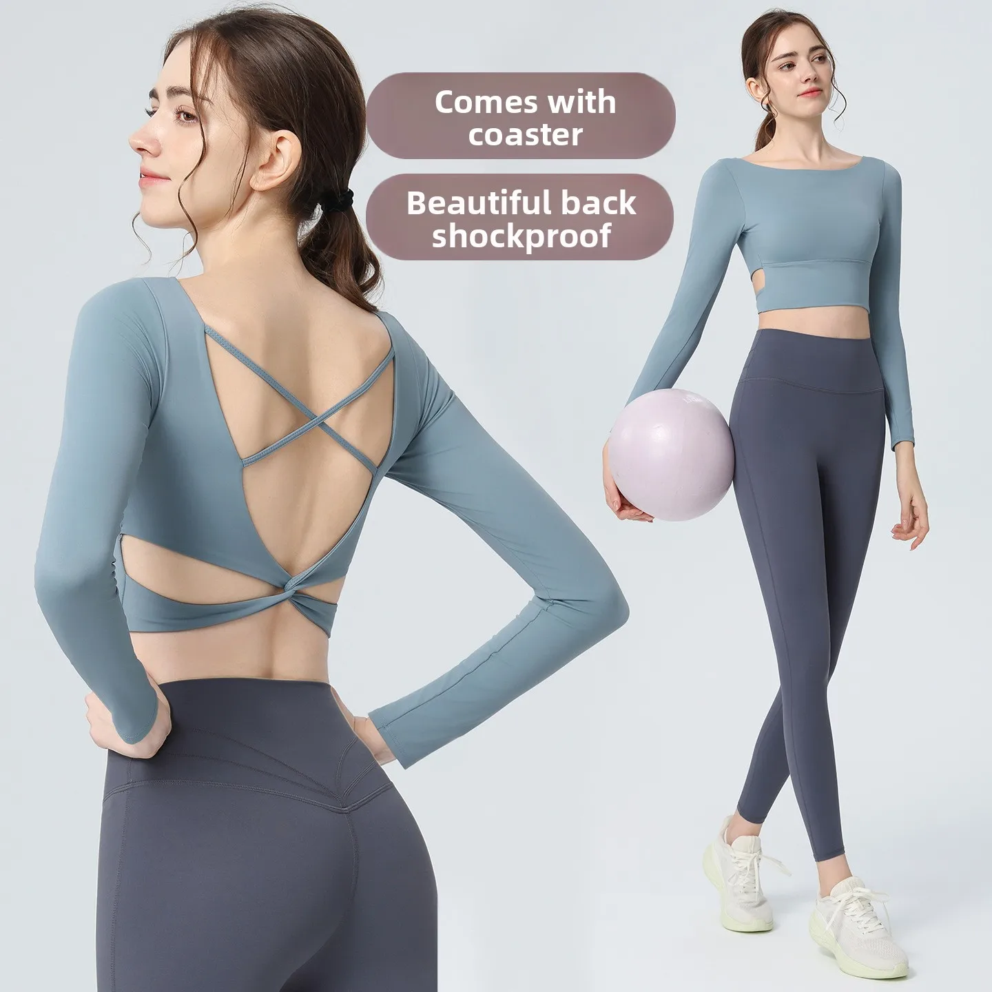 Beautiful Back Yoga Clothing Top with Chest Pad, High-end Professional Training, Running, Fitness Long-sleeved T-shirt for Women
