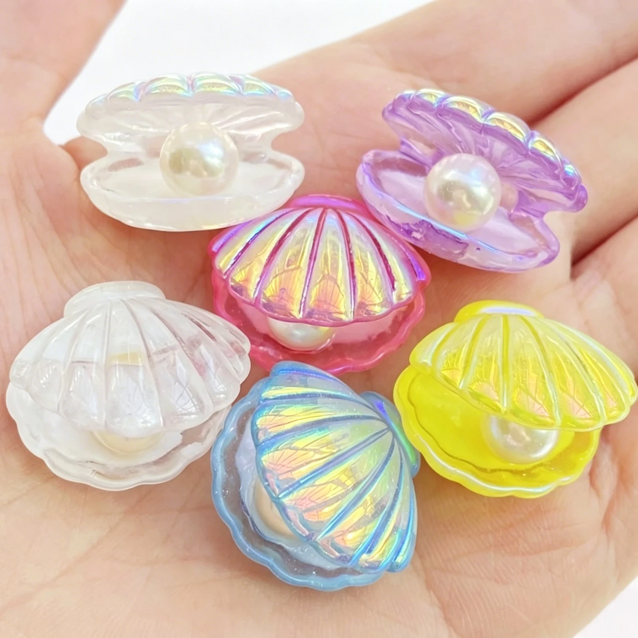 10Pcs Kawaii Cute Color Plated Pearl Shells Flat Back Resin Cabochons Scrapbooking Jewelry Craft Decoration Accessorie