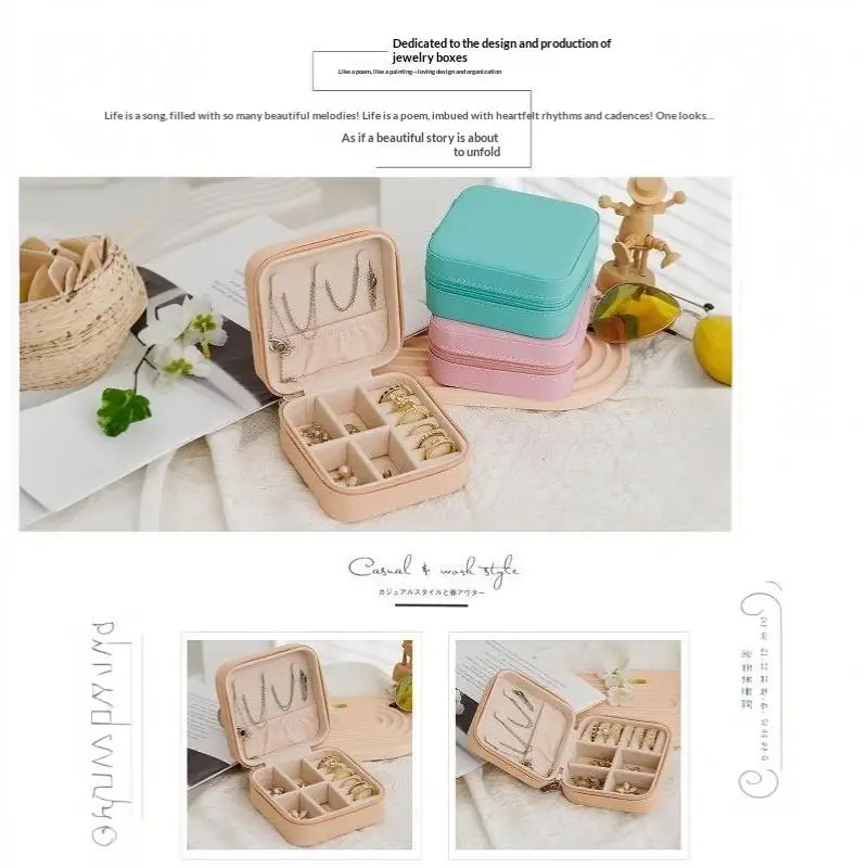 Tragbare Schmuckaufbewahrungsbox aus PU-Leder mit mehreren Fächern und weichem Innenfutter, ideal für Reisen und den täglichen Gebrauch, zum Aufbewahren von Ringen, Ohrringen und Halsketten. – Detail 6