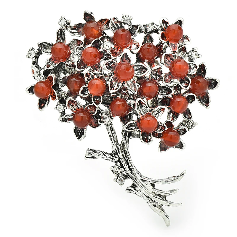 Wuli&baby Natural Stone Flower Brooches For Women 4-color Tree Plants Party Office Brooch Pins Fashion Jewelry Gifts