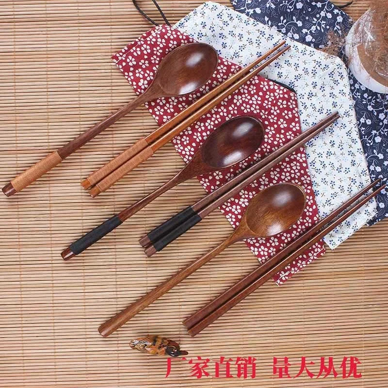 Japanese Style Portable Wooden Lunch Tableware Set Exquisite and Environmental Wood Spoon Chopsticks Cutlery Set