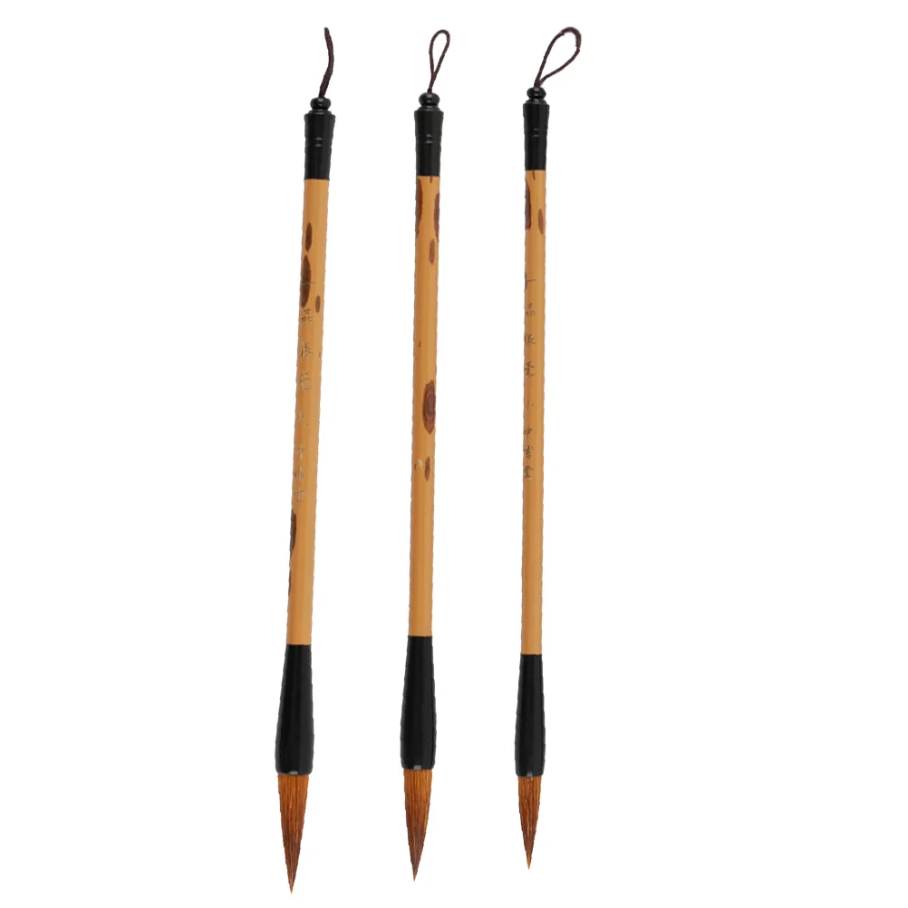 

3pcs Small Writing Brush Student Assorted Color Wooden Pole Calligraphy Pens Painting Brushes Set For Beginners