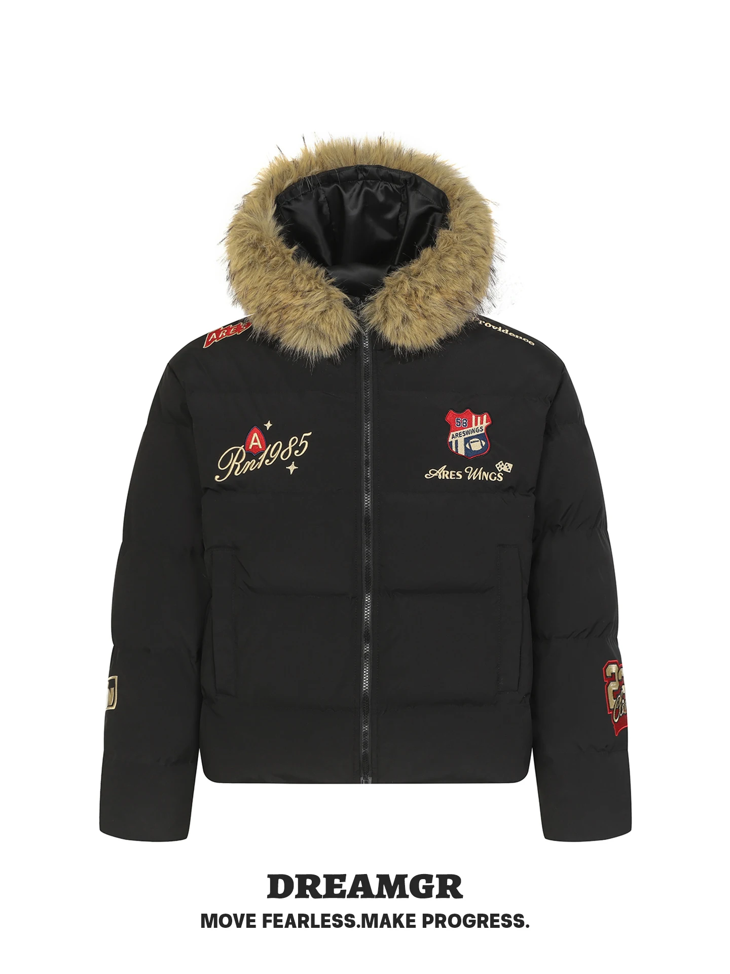 

Утепленная хлопковая куртка с вышивкой и отстегивающимся меховым воротником для молодежи: модная зимняя верхняя одежда для мужчин и женщин, обеспечивающая тепло