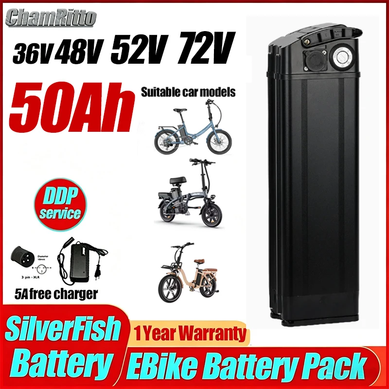 

E Bike Titanate Frame Fahrrad 36v 48v 52v 60v 72v 20 30 40 50ah SilverFish Electric Bicycle Batterie 1500w 18650 Lithium Battery