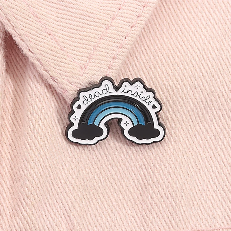 Dead Inside Black Rainbow Enamel Pin Disappointed Negative Quote Metal Brooch Lapel Backpack Badge Jewelry Accessories Gift