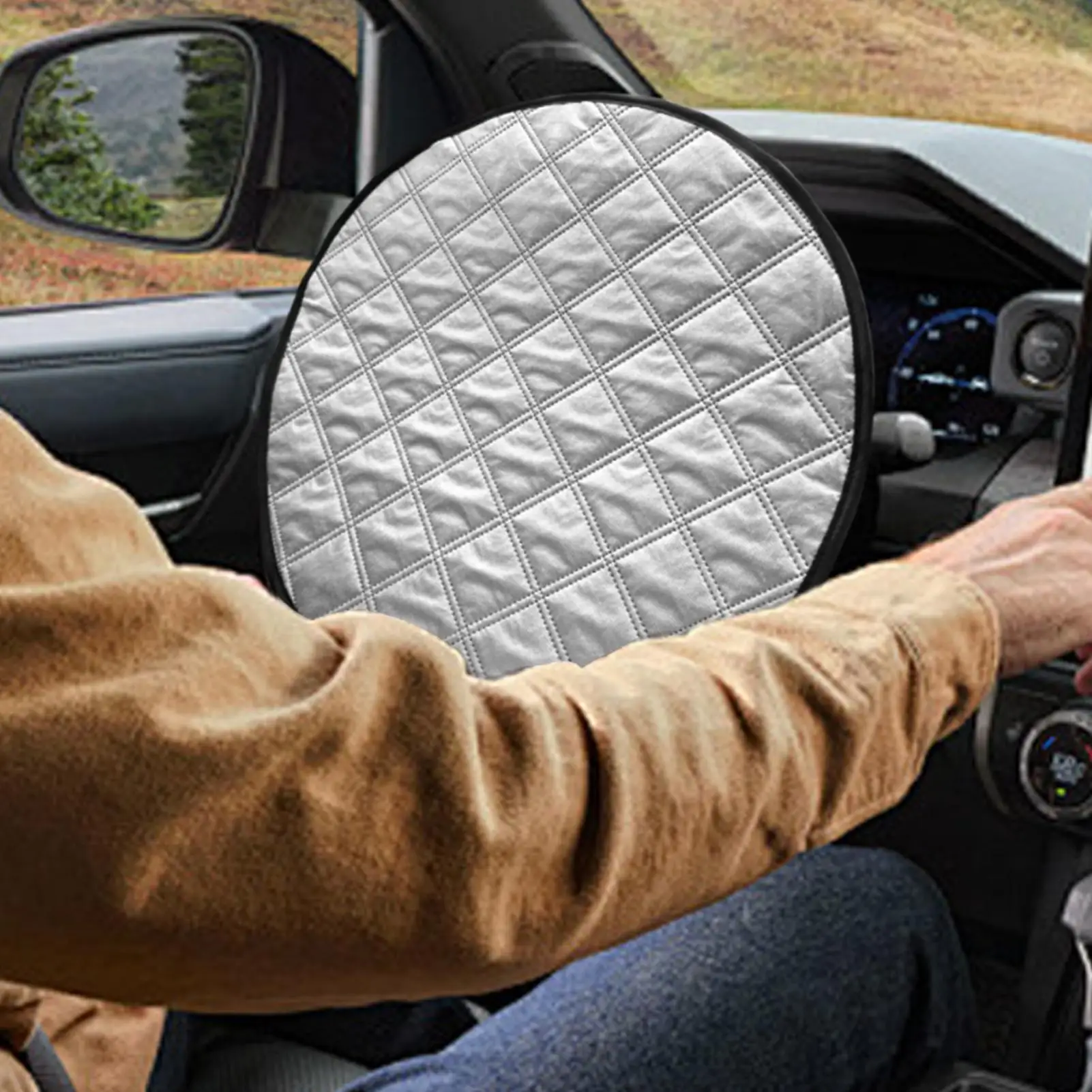 Car Steering Wheel Sun Cover 43cm Aluminum Foil Folding Cooling & Heat insulation Shield Sunscreen Cover Car Interior for Summer