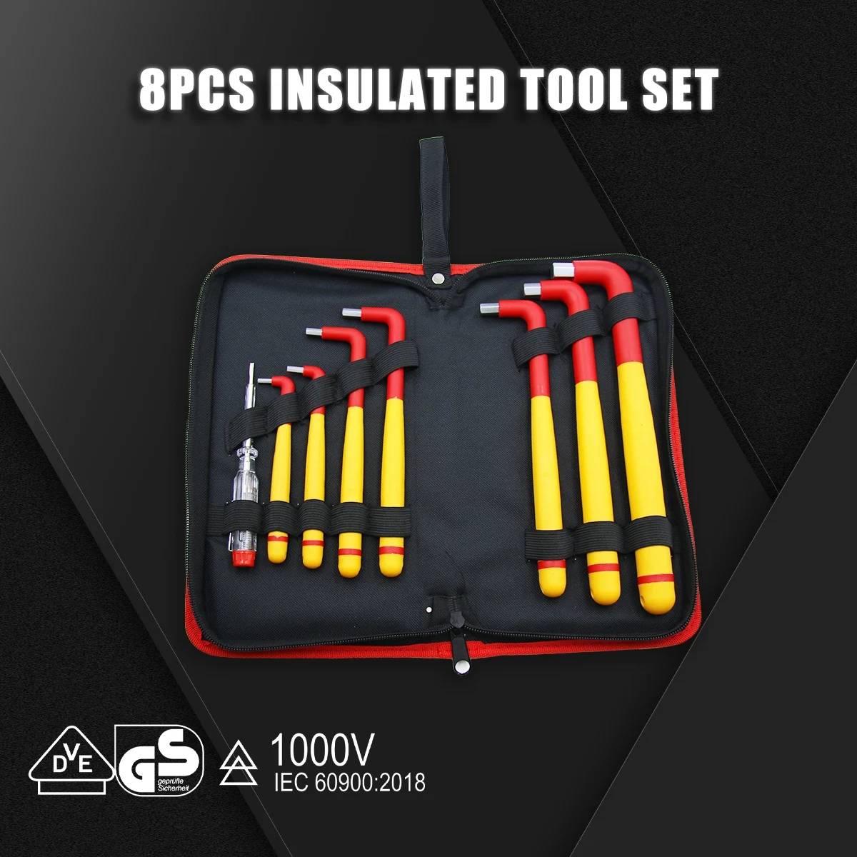 SFREYA S670C‑8 8‑Piece Canvas Bag Insulated Hex Key Tool Kit, Includes Voltage Tester & 3‑12mm Hex Keys for Electricians