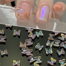 20PCS Aurora Multicolor Butterfly Nail Art Charms Resin Crystal Rhinestones Nail Decorations For Pressing Ornament On Gel Nails