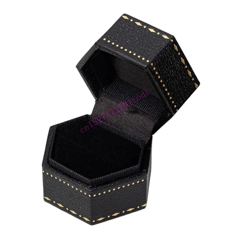 Hexagon Ring Display Case with Interior Holding Slot and Hinged Cover for Product Photography, Display, and Gifting M76B