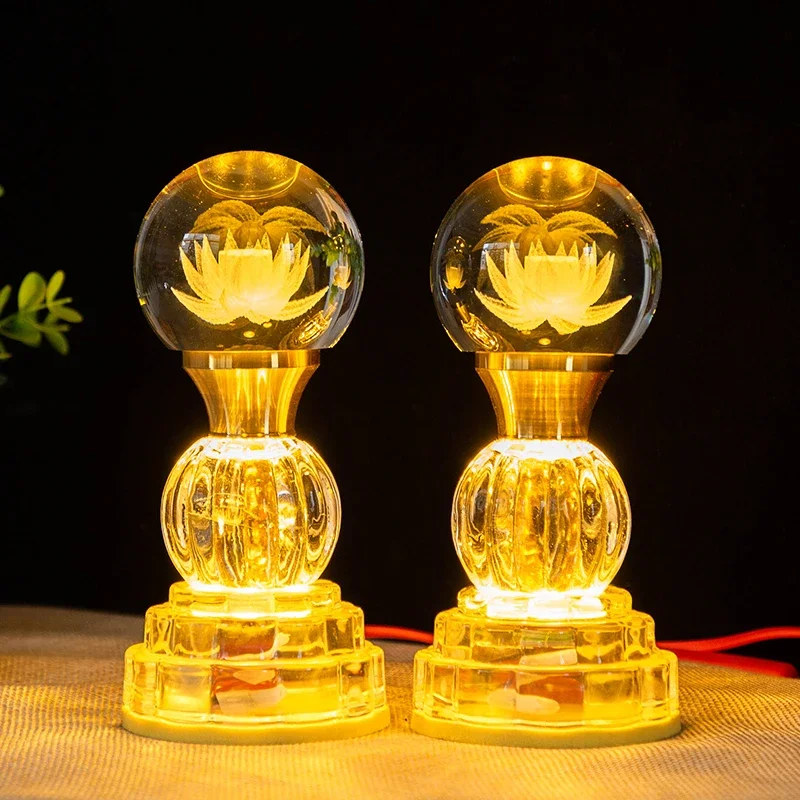 Crystal Lotus Lamp Buddha Offering Colorful Everbright Lamp Votary Lamp Offered By Buddhist Plug in LED Home Use Yellow Light