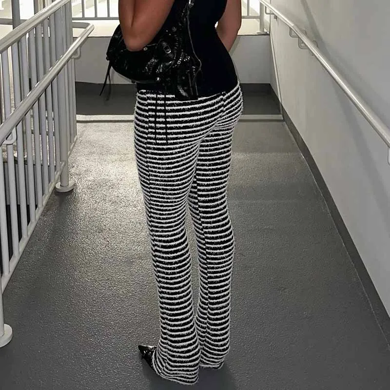 2025 الخريف مخطط السراويل الطويلة المرأة مثير عالية الخصر Bodycon طماق Y2K الشارع الشهير جوارب طويلة