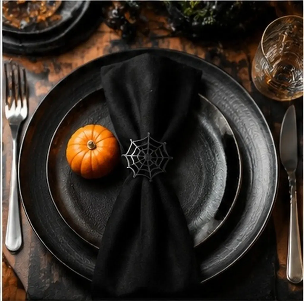 4Pcs Spider Web Design Napkin Rings Halloween Party Napkin Holder Creative Table Decoration for Birthday Prom Festival Stylish