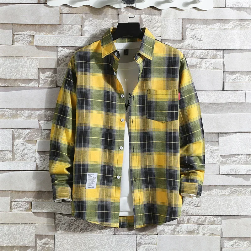 Men's Plaid Shirt Long Sleeve Autumn Korean Version Shirt Coat Men's Summer Jacket Casual Trend Slim Hip Hop Style Shirt