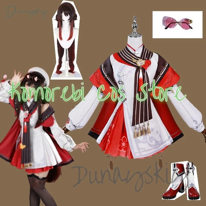 Game Genshin Impact Lantern Rite Hutao Cosplay Costume Wig Hu Tao Cherries Snow Laden Outfit Hair Red Costumes Customized