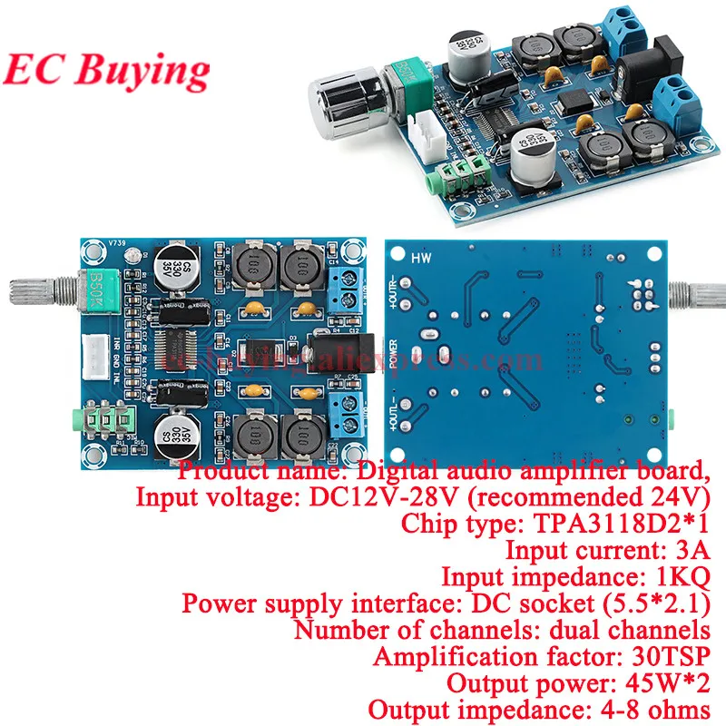 10 szt./1 szt. TPA3118 PBTL 60W Mono Cyfrowy Wzmacniacz Audio Moduł Płytki Wzmacniającej DC 8-24V Dla Arduino Dwukanałowy 2*45W 30W XH-M314 — zdjęcie produktu 4